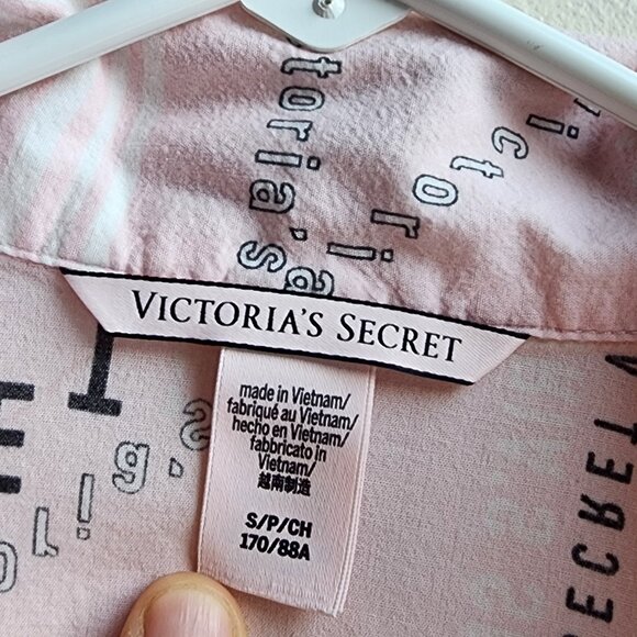 Victoria's Secret Pink/Black Cotton Blend Button Down Pajama Shirt Size Small - Picture 9 of 16